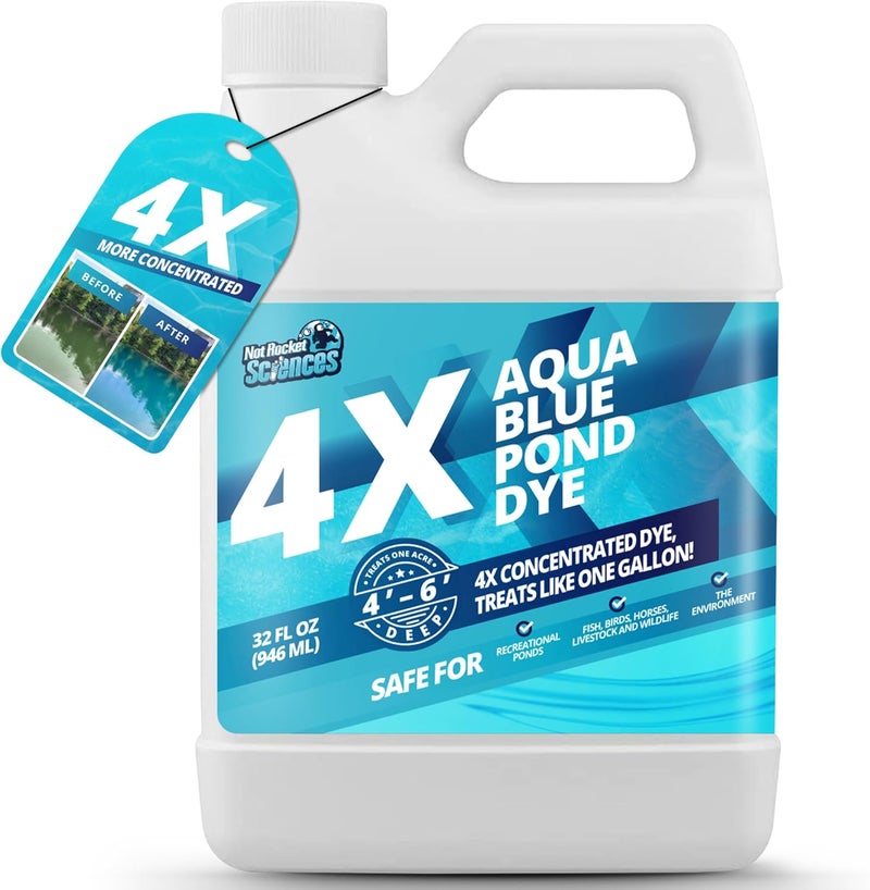 Not Rocket Sciences 32oz Aqua Blue Pond Dye 4X Concentrate, Lake & Pond Dye Blue for Aqua Colored Water, Ideal Lake Colorant, Aquashade Colorant That Protects Against Sunlight - Ideal for Fish and Wildlife - Image 1